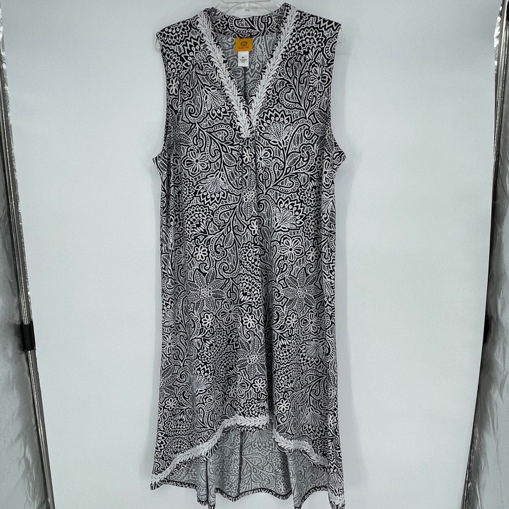 Ruby Rd Womens XL Black White Paisley Floral High-Low Sleeveless Lace Trim Dress